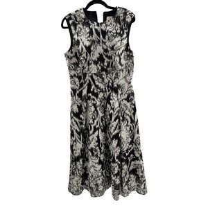 Lela Rose Black White Sleeveless Midi Dress Women Size 14